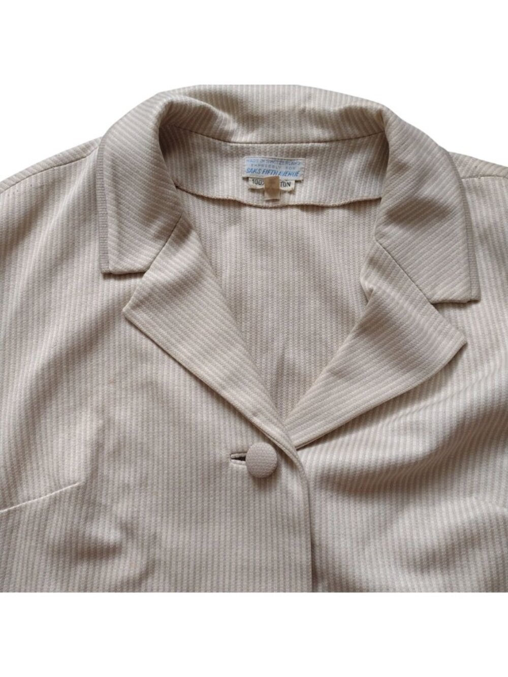Vintage Mid Century Womens Skirt Suit M L Beige Tonal Stripe 1960s Jackie O - Picture 5 of 16